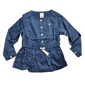 NWT | Carter's Baby Toddler Girl Navy Blue Star Print Peplum Blouse Shirt Top